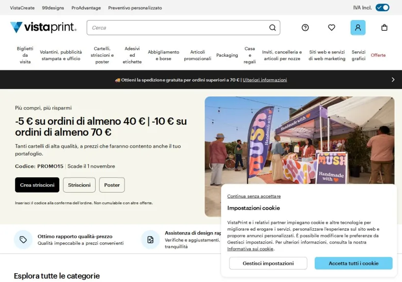 Schermata della pagina offerta di Vistaprint