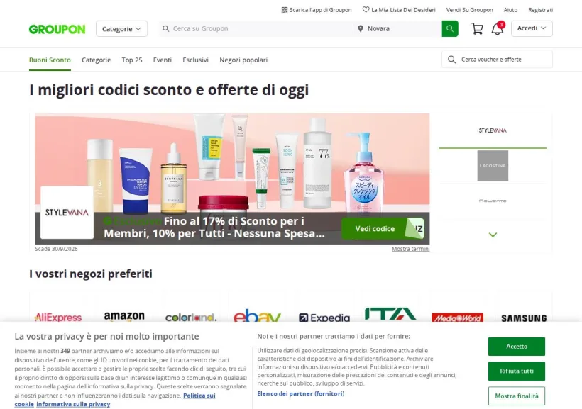 Schermata della pagina offerta di Groupon