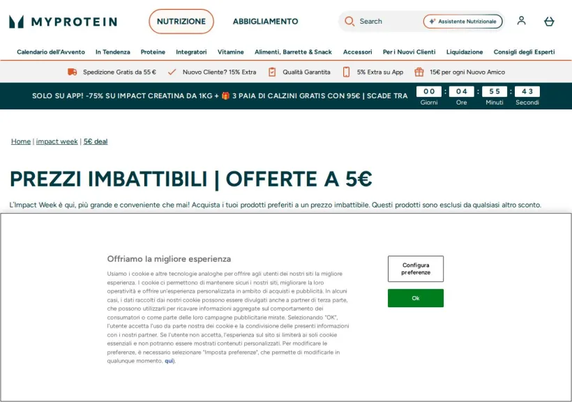 Schermata della pagina offerta di MyProtein