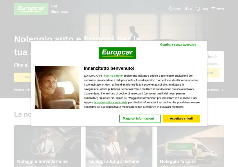 Schermata della pagina offerta di EuropCar