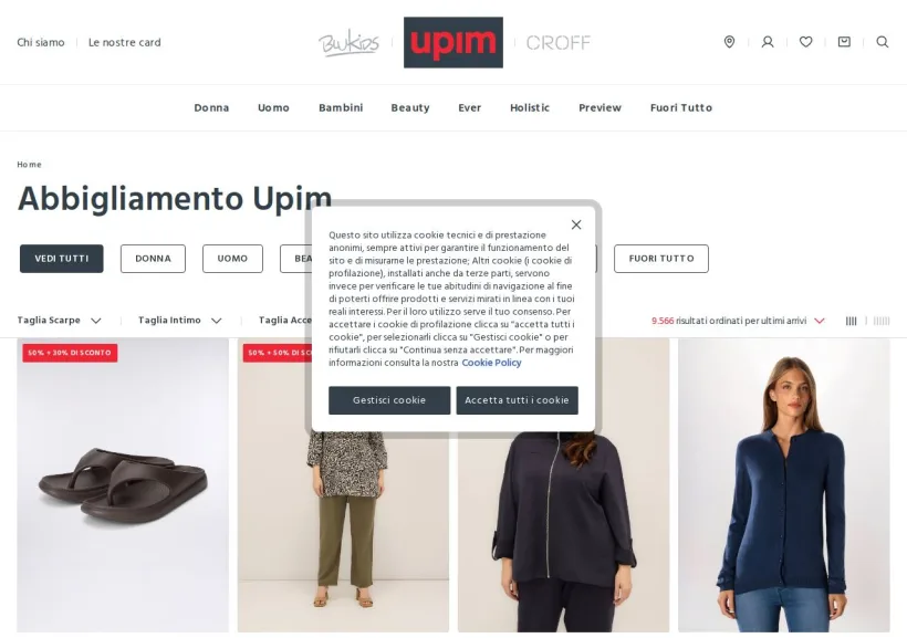 Schermata della pagina offerta di Upim
