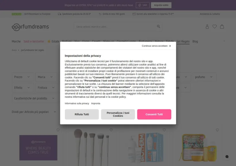 Schermata della pagina offerta di Parfumdreams