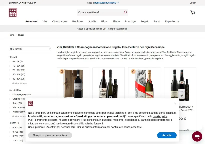 Schermata della pagina offerta di Bernabei