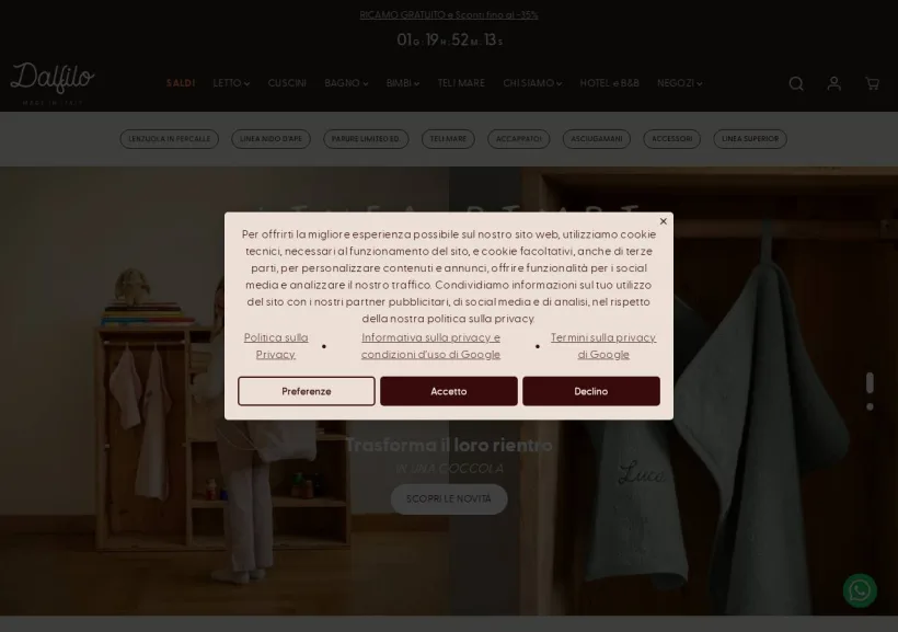 Schermata della pagina offerta di Dalfilo