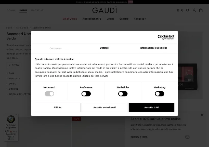 Schermata della pagina offerta di Gaudì