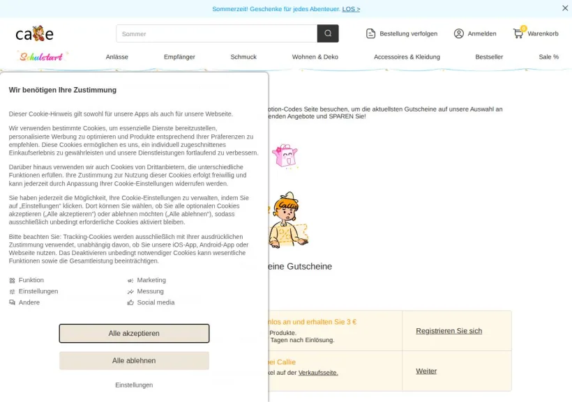 Schermata della pagina offerta di Callie