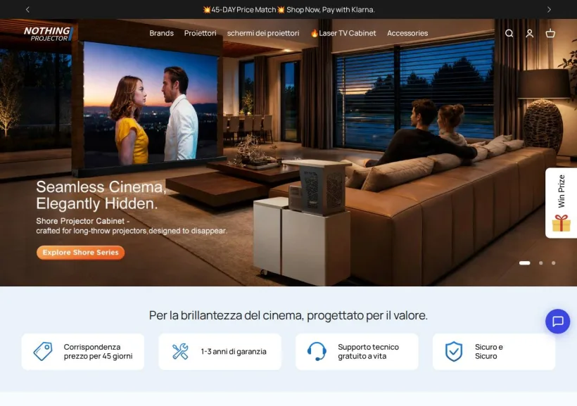 Schermata della pagina offerta di Nothingprojector