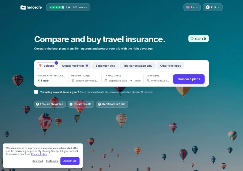 Schermata della pagina offerta di HelloSafe