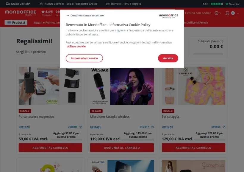 Schermata della pagina offerta di Mondoffice