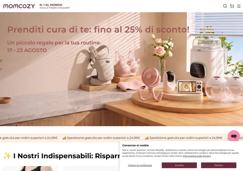 Schermata della pagina offerta di Momcozy