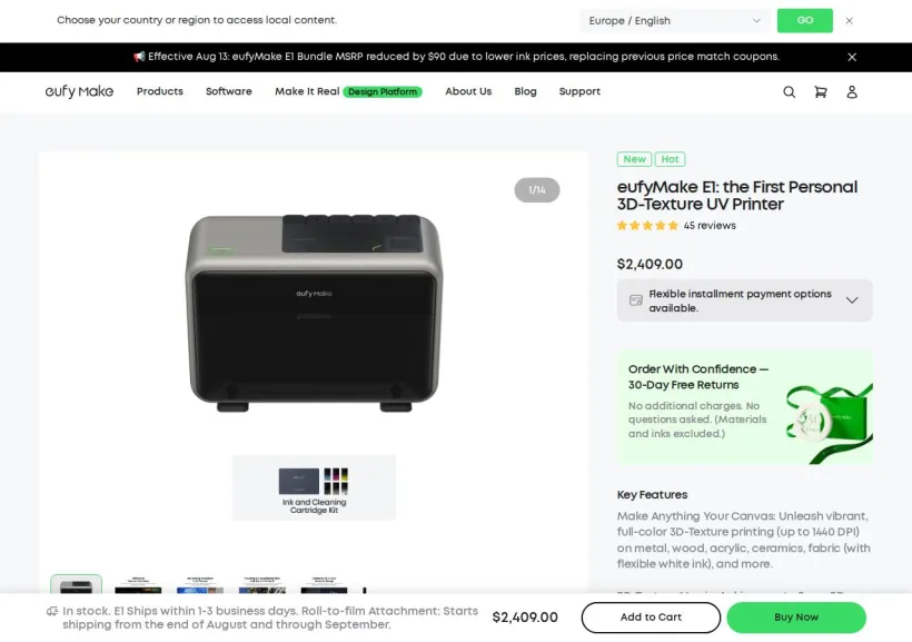 Schermata della pagina offerta di EufyMake_Anker