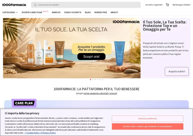 Schermata della pagina offerta di 1000Farmacie