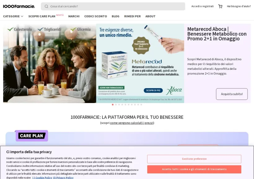 Schermata della pagina offerta di 1000Farmacie