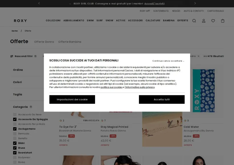 Schermata della pagina offerta di Roxy