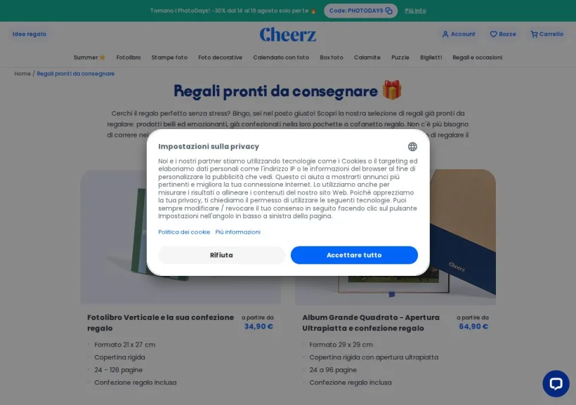 Schermata della pagina offerta di Cheerz