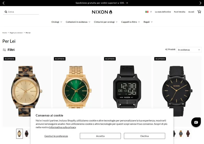 Schermata della pagina offerta di Nixon