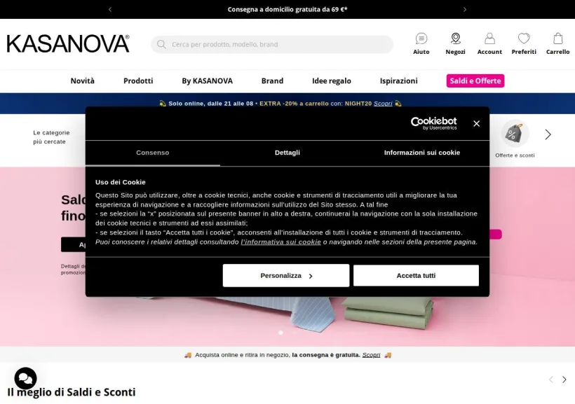 Schermata della pagina offerta di Kasanova