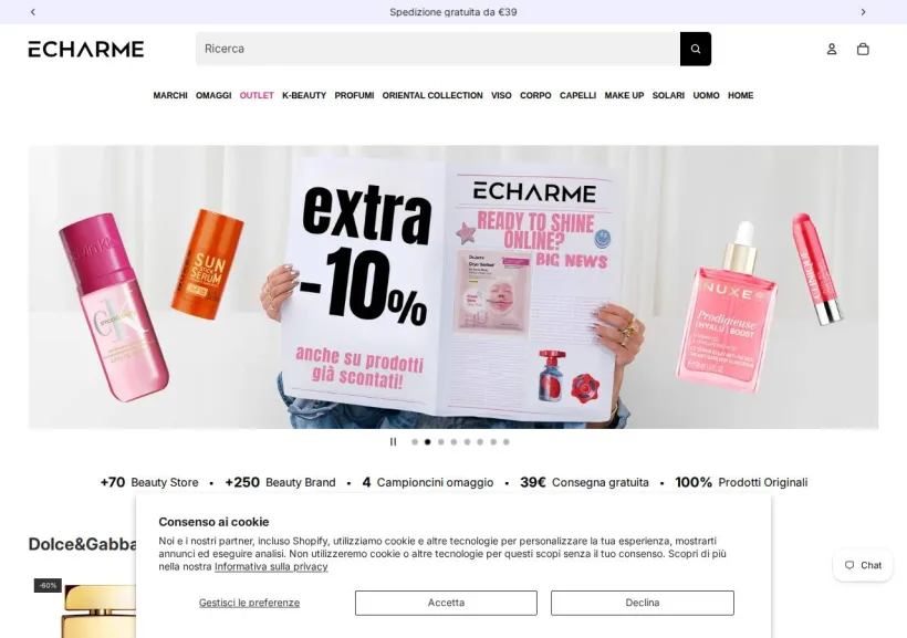 Schermata della pagina offerta di Echarme