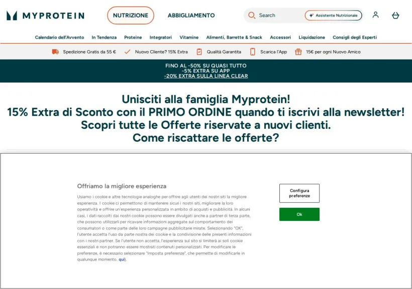 Schermata della pagina offerta di MyProtein
