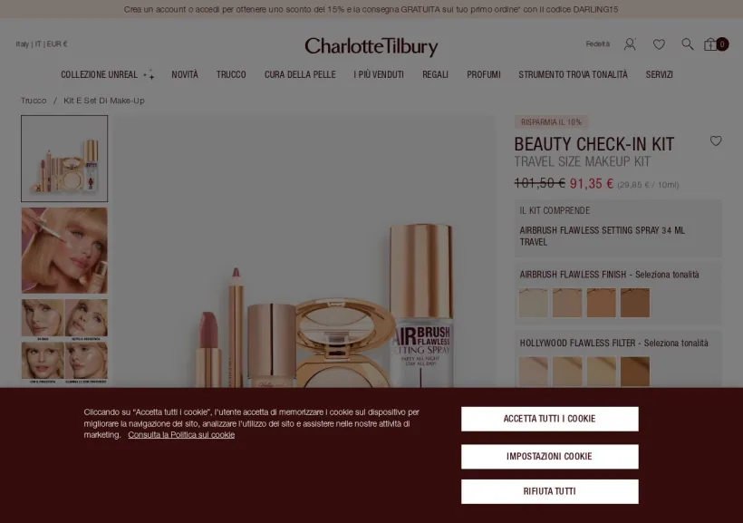 Schermata della pagina offerta di Charlotte Tilbury