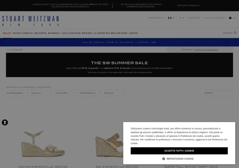 Schermata della pagina offerta di Stuart Weitzman