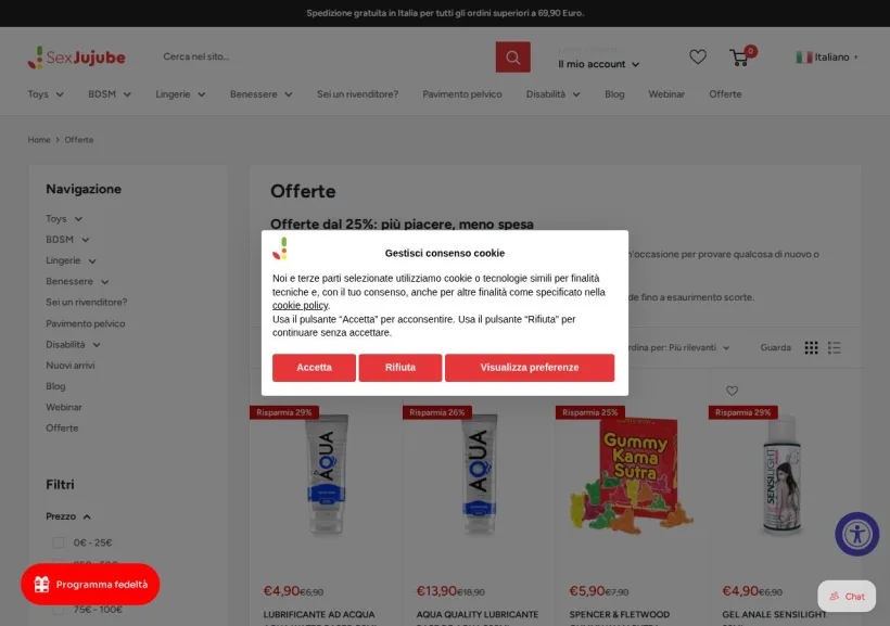 Schermata della pagina offerta di SexJujube