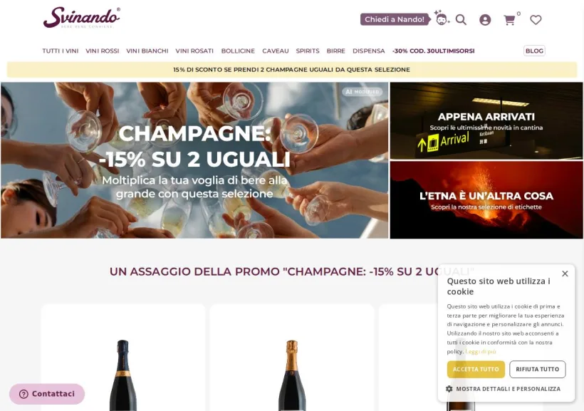 Schermata della pagina offerta di Svinando