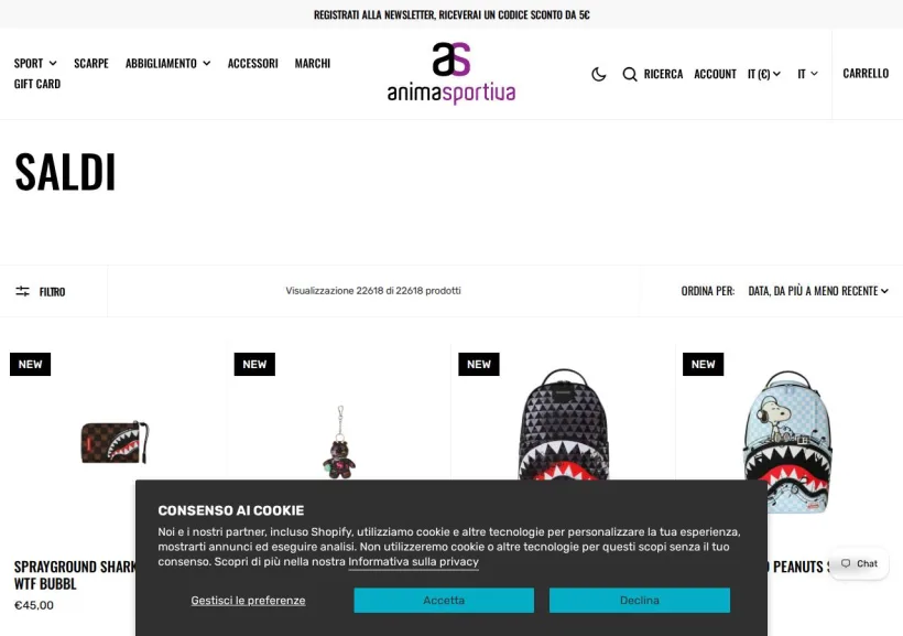 Schermata della pagina offerta di Animasportiva