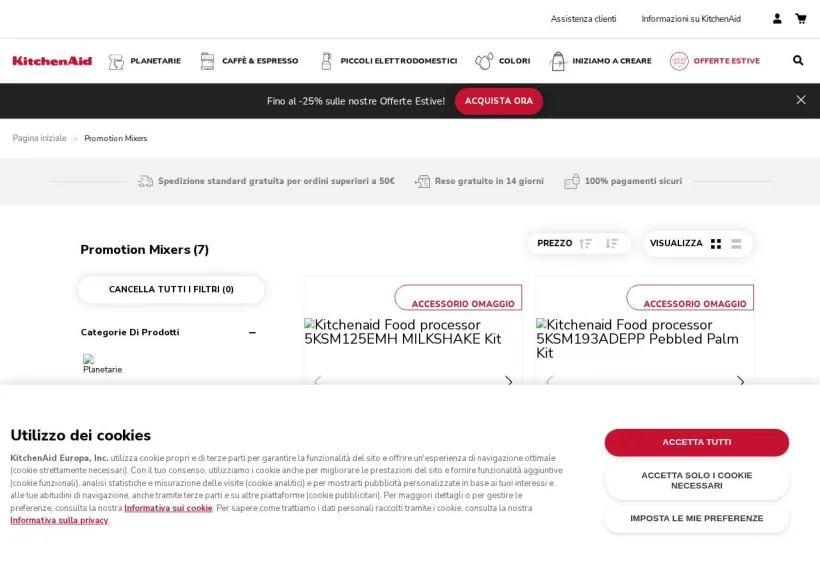 Schermata della pagina offerta di KitchenAid