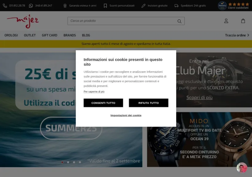 Schermata della pagina offerta di Orologeria Majer