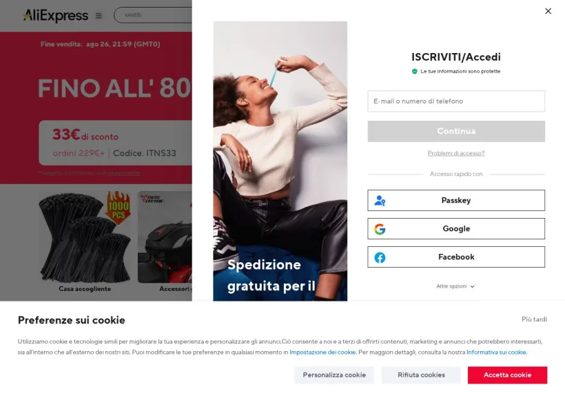 Schermata della pagina offerta di AliExpress