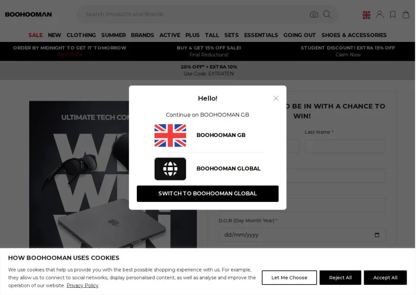 Schermata della pagina offerta di BoohooMan