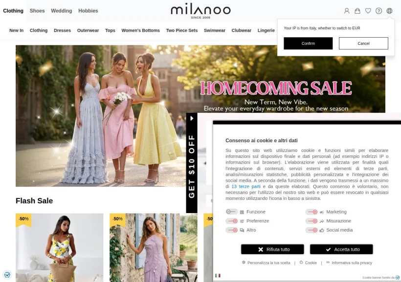 Schermata della pagina offerta di Milanoo