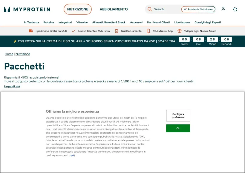Schermata della pagina offerta di MyProtein