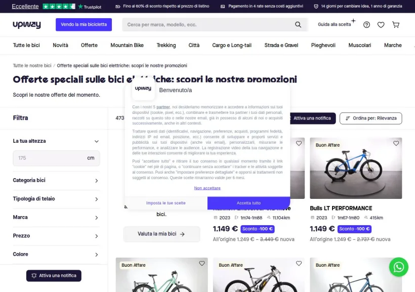 Schermata della pagina offerta di Upway Italia