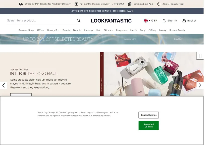 Schermata della pagina offerta di Look Fantastic