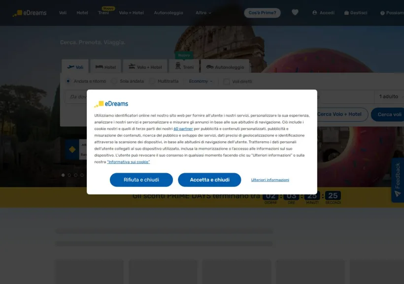 Schermata della pagina offerta di eDreams