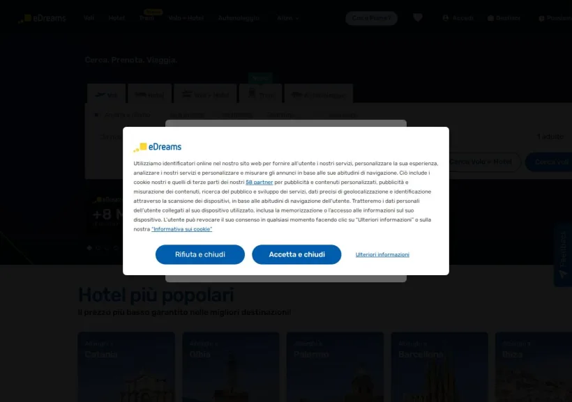 Schermata della pagina offerta di eDreams