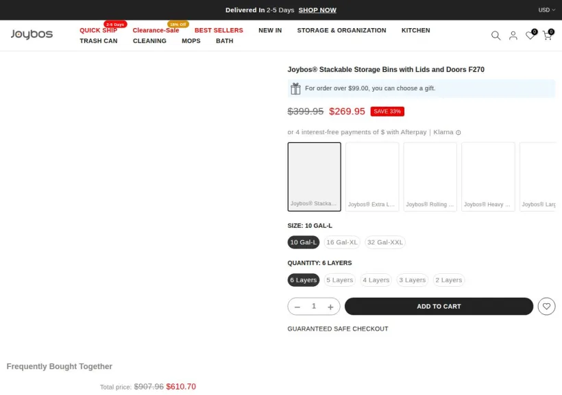 Schermata della pagina offerta di Joybos