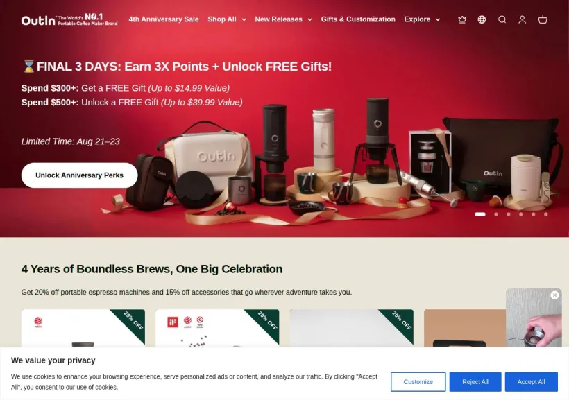 Schermata della pagina offerta di OutIn