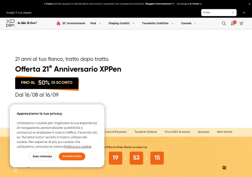 Schermata della pagina offerta di XP-Pen