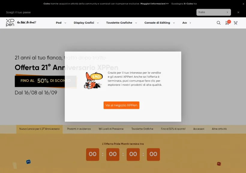 Schermata della pagina offerta di XP-Pen