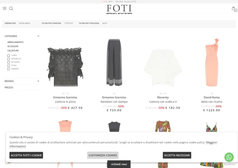 Schermata della pagina offerta di Foti