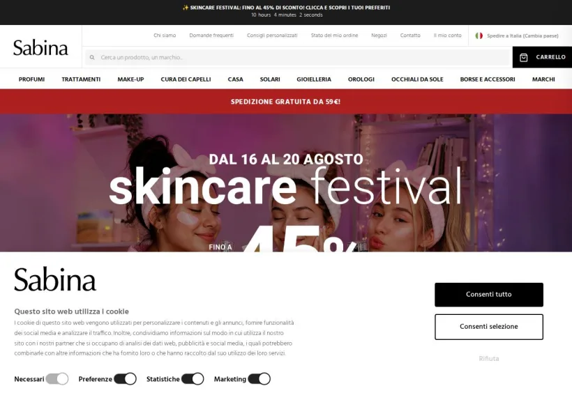 Schermata della pagina offerta di Sabina