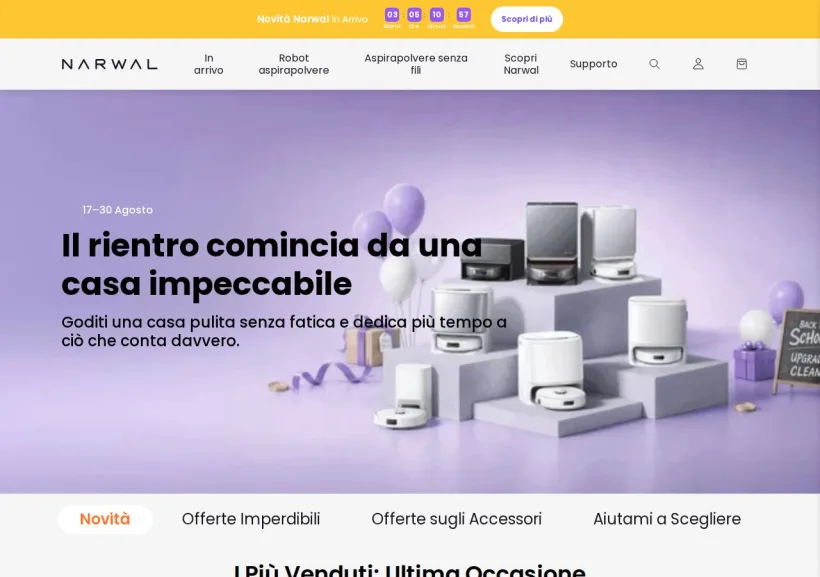 Schermata della pagina offerta di Narwal