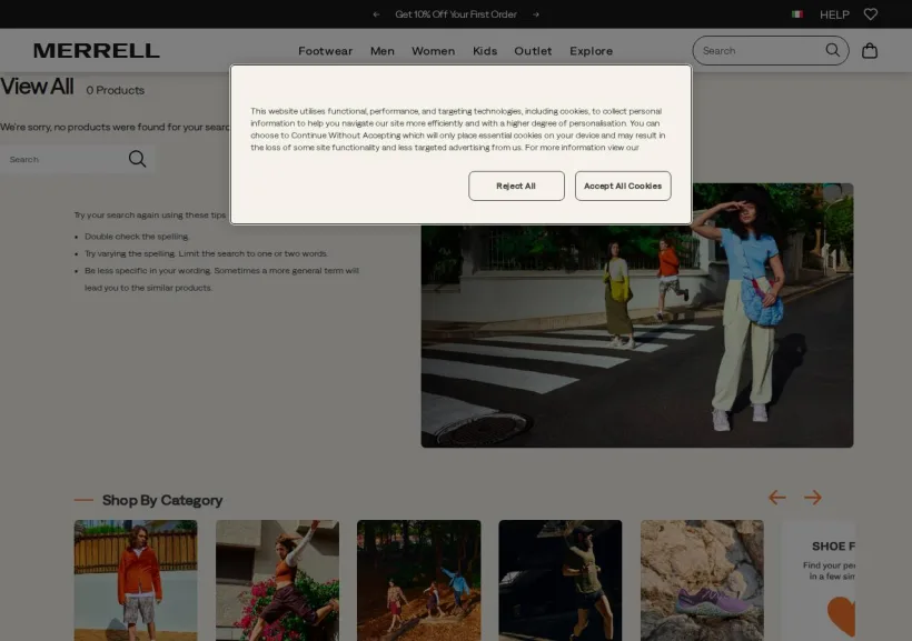 Schermata della pagina offerta di Merrell