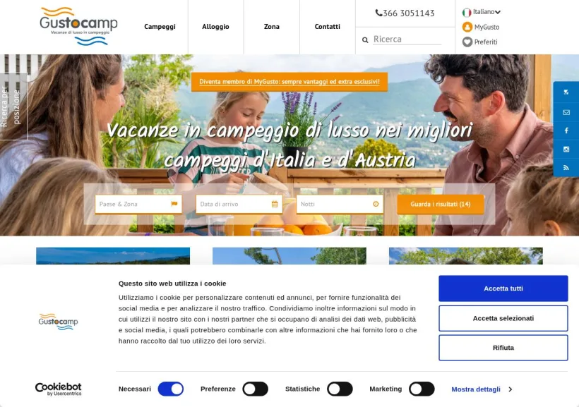 Schermata della pagina offerta di Gustocamp