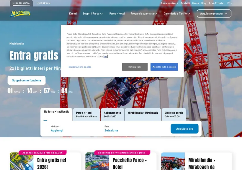 Schermata della pagina offerta di Mirabilandia