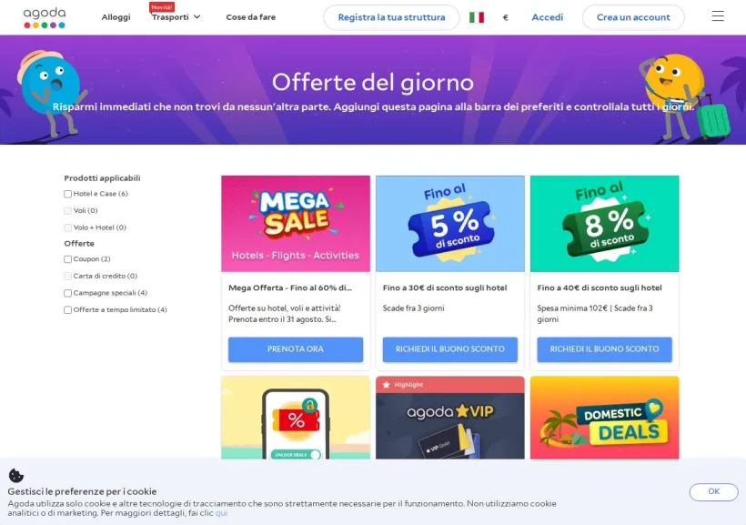 Schermata della pagina offerta di Agoda