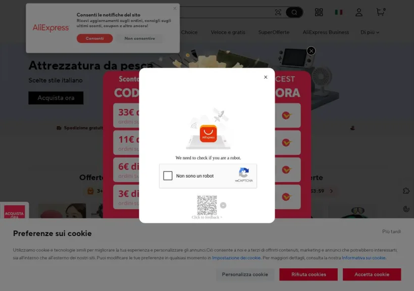 Schermata della pagina offerta di AliExpress